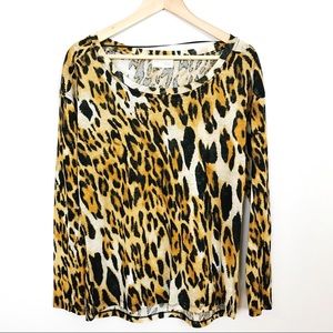 ZARA Leopard Print Linen Long Sleeve Top